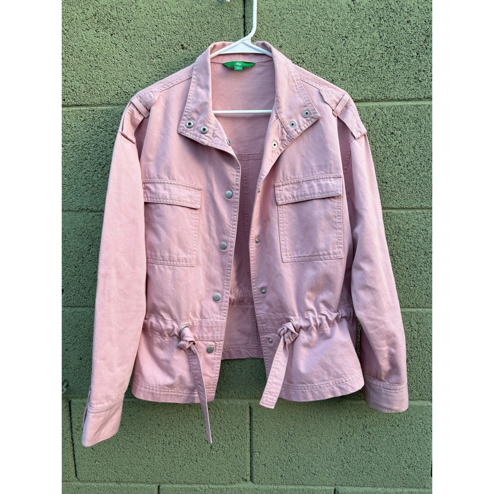 Dip Womens Pink Utility Jacket Snap Front Drawstring Waist Mauve Denim Medium - Picture 1 of 13